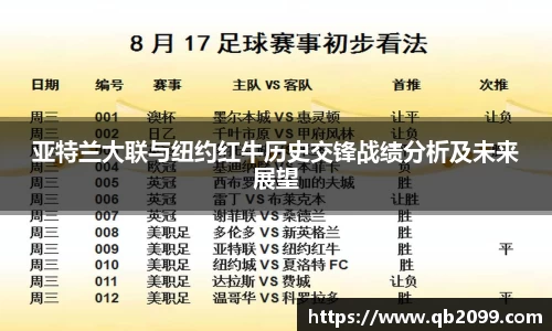 亚特兰大联与纽约红牛历史交锋战绩分析及未来展望